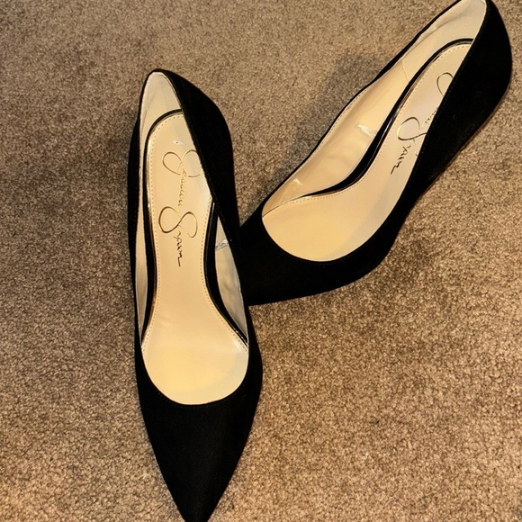 Jessica Simpson Oravia Black Suede Pump Heel Pointed Toe - Picture 1 of 11